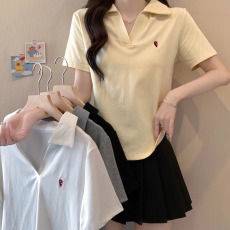 批发实拍  实价2026大码女装新款爱心刺绣美式正肩短袖t恤上衣