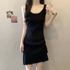 批发实拍胖妹妹夏装大码女装抽绳设计感背心吊牌裙显瘦性感<b class='q'>连衣裙</b>减龄