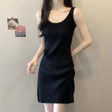 批发实拍胖妹妹<b class='q'>夏</b>装大码女装抽绳设计感背心吊牌裙显瘦性感连衣裙