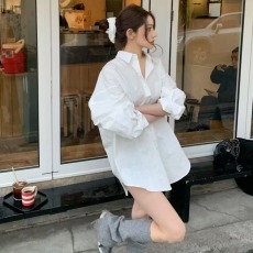 批发尺寸已更新 韩系简约气质经典款净色条纹宽松百搭通勤衬<b class='q'>衫</b> 配发圈