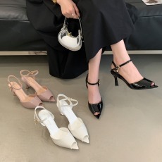 批发2025夏季新款凉鞋女时尚气质百搭<b class='q'>欧美</b>尖头鱼嘴细跟凉鞋