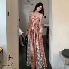 批发现货 复古抹胸<b class='q'>连衣裙</b><b class='q'>夏季</b>气质新款收腰拼接裙子显瘦长裙