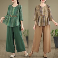 批发实拍中年妈妈夏装2026新款绣花上衣春<b class='q'>夏季</b>七分袖衬衫女阔腿裤显瘦