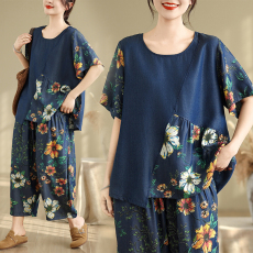 批发韩版大码遮肉拼接复古时髦牛仔天丝棉套装女装2026新款<b class='q'>夏</b>季女装