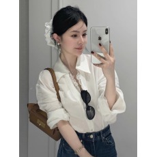 批发蕾丝长袖翻领设计感白色衬衫高智风复古叠穿百搭显瘦收腰外穿上衣