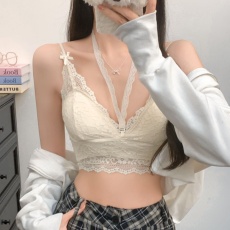 批发小胸聚拢显大挂脖<b class='q'>内衣</b>女生<b class='q'>无</b><b class='q'>钢圈</b>法式纯欲蕾丝性感内搭文胸