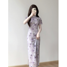 批发紫色全包边旗袍2026年春夏新款气质<b class='q'>高端</b>年轻款少女紫色<b class='q'>连衣裙</b>国风