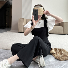 批发小个子西装<b class='q'>背带裤</b>女2025夏季胖mm大码宽松遮胯显瘦直筒垂感连体裤