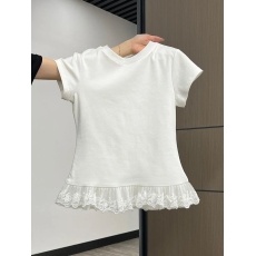 批发92棉8氨纶40支纯棉  法式蕾丝花边圆领短袖t恤内搭叠穿<b class='q'>打底</b>衫<b class='q'>上衣</b>