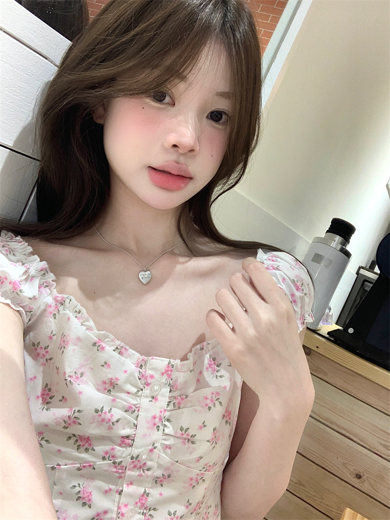 실사 프랑스식 달콤함 꽃무늬 몸매 가꾸기 프릴 작은 셔츠 셔츠