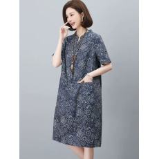 批发棉麻<b class='q'>连衣裙</b>2025中长款新款夏季复古休闲<b class='q'>宽松</b>棉麻风妈妈气质裙
