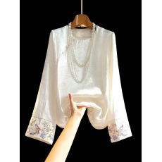 批发新中式人丝提花女士<b class='q'>衬衫</b><b class='q'>长袖</b>春新款改良斜襟盘扣国风百搭内搭上衣