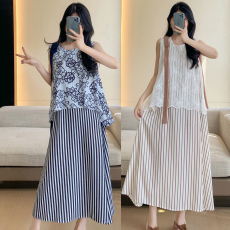 批发实拍新款夏季连衣裙碎花蕾丝气质吊带背心长裙大码假两件孕妇裙