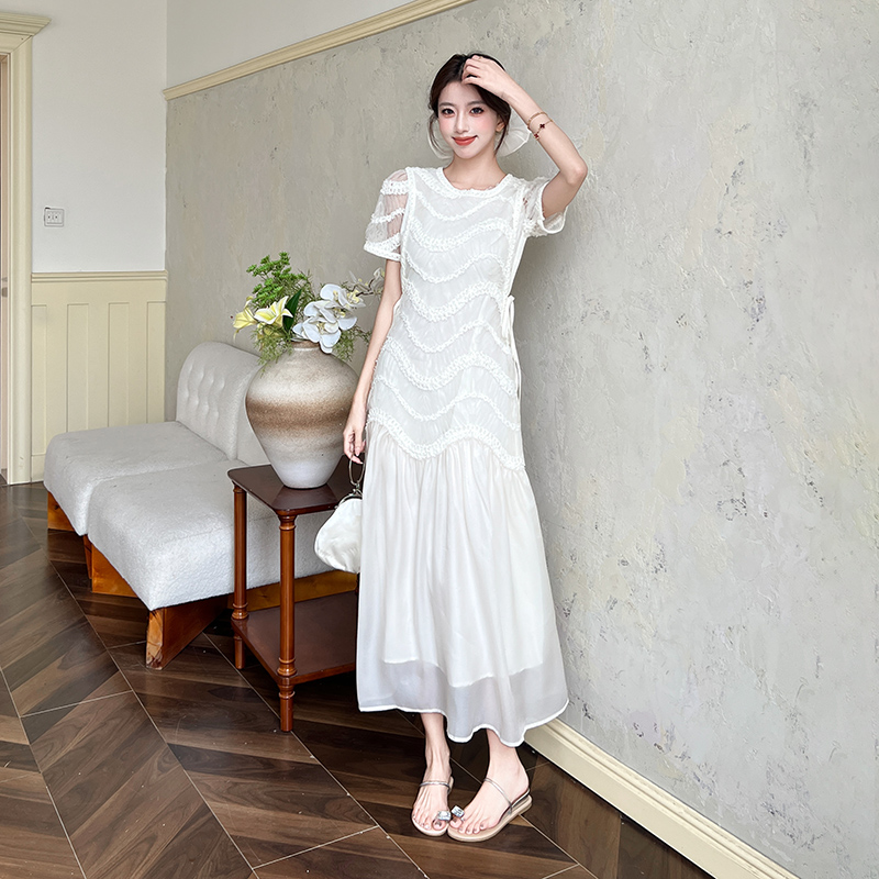 FA25950# 詹维尼美疯进口机织重工天丝拼接面料连衣裙 服裝批發女裝批發服飾貨源
