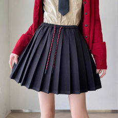 批发孕妇春秋简约高腰抽绳松紧a字百褶裙女秋显瘦遮胯<b class='q'>百搭</b>短裙A字裙