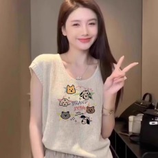 批发美式<b class='q'>街头</b>冰丝坎肩背心女夏季甜辣妹卡通印花t恤宽松休闲针织上衣