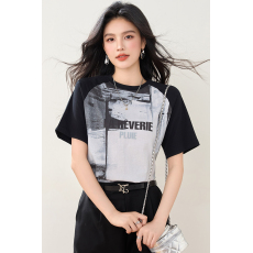 批发实拍◆◆黑白印花短袖<b class='q'>t</b><b class='q'>恤</b><b class='q'>女</b>夏季2026韩版宽松纯棉半袖上衣潮