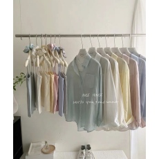 批发轻盈淡彩欧<b class='q'>若</b>风长袖防晒衬衫套装女春夏针织吊带背心配头花三件套