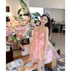 批发初梦POKEMENG 银河玫瑰 <b class='q'>欧根纱</b>蓬蓬娃娃裙超仙吊带连衣裙女夏
