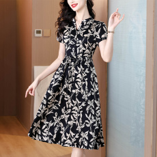 批发杭州真丝<b class='q'>连衣裙</b><b class='q'>正品</b>女2025新款时尚V领显瘦年轻款妈妈桑蚕丝裙子