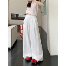 批发实拍 高级感复古蓝休闲裤子<b class='q'>女</b>2026夏季直筒裤垂感高腰阔腿拖地裤
