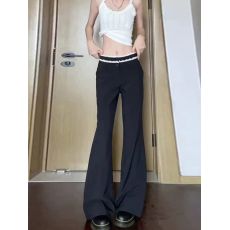 批发春秋季新款美式复古低腰微喇裤<b class='q'>大码</b>女装显瘦拼接蕾丝花边<b class='q'>西装</b>裤潮