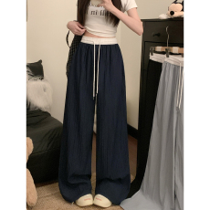 批发<b class='q'>实拍</b>！2026松紧腰抽绳拼接显瘦阔腿裤女宽松裤休闲裤拖地长裤