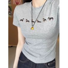 批发92人棉8氨纶260克胶印夏季新款潮流辣妹修身款短袖t恤女