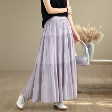 批发实拍 法式褶皱肌理纹大摆裙<b class='q'>半身裙</b> 可盐可甜纯色显瘦气质百搭<b class='q'>长裙</b>