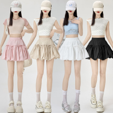 批发实拍 2026春夏新款休闲纯色<b class='q'>百搭</b>防走光花苞裙松紧高腰a字短裙子女