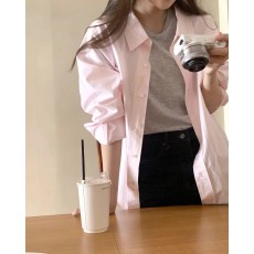 批发韩系气质显白浅粉色衬衫女设计感小众时尚减龄翻领衬衣外穿