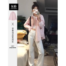 批发韩系高级感上衣2025新款粉色衬衫外套女春秋法式长袖衬衣