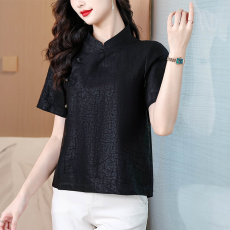 批发新中式香云纱上衣女2025春夏新款复古<b class='q'>旗袍</b>小衫真丝衬衫