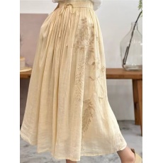 批发半身裙国风2025年<b class='q'>夏</b>季新款松紧腰刺绣系带显瘦打底裙子非实拍