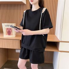 批发实拍抖音质量/后包领/宽松洋气花边撞色运动服两件套