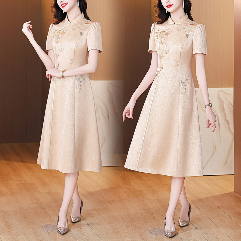 MY5449# 妈妈婚宴礼服新款年轻高贵喜婆婆旗袍夏连衣裙女裝貨源服裝批發