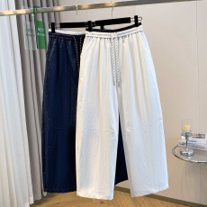 批发实拍大码胖MM薄款水洗棉速干阔腿休闲裤女春夏韩系宽松百搭弯刀裤