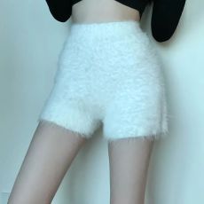 批发2025水貂绒针织休闲阔腿裤女<b class='q'>秋</b>冬毛毛高腰宽松运动短裤软糯仿貂