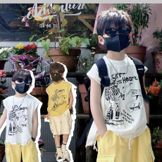 批发| 官图实价 | 纯棉180克 | 后包领 | <b class='q'>夏</b>季中大童背心破洞无袖T恤