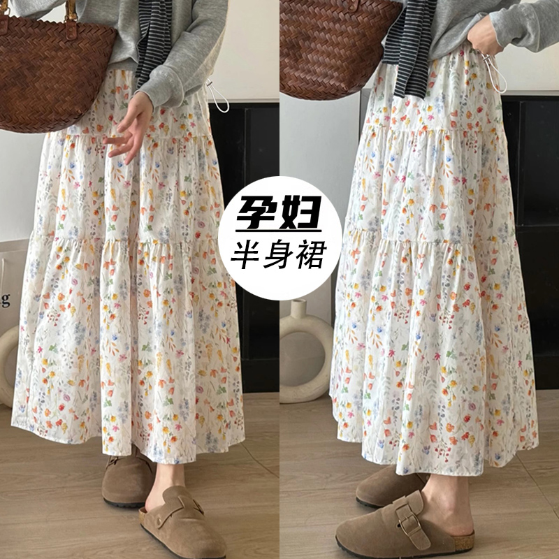 지금 빅 사이즈 여름 한 부서 부드러운 낭만주의 작은 꽃무늬 반신 스커트 루즈핏 슬림해 보이는 다용도 중간 길이 한 마디 우산 치마