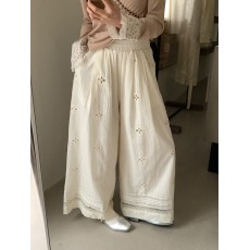 批发Hers重工镂空蕾丝拼接阔腿裤女春<b class='q'>夏</b>新款韩系宽松百搭休闲裤
