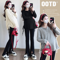 批发实拍~新款孕妇装时尚设计感抽绳长袖上衣简约百搭T恤春<b class='q'>秋</b>打底