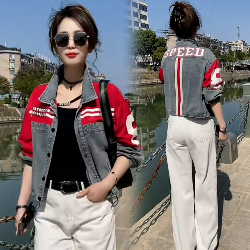 高含棉时髦立领牛仔短外套女秋季新款宽松拼接夹克上衣 服裝批發女裝批發服飾貨源