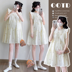 批发实拍~夏季新品！2025简约工艺面料慵懒风飞飞袖大码连衣裙孕妇装