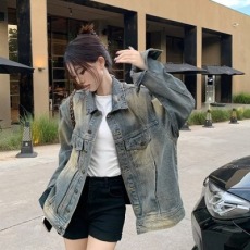 批发做旧感牛仔外套<b class='q'>秋</b>季新款男友风磨破工艺高街设计感宽松开衫上衣女
