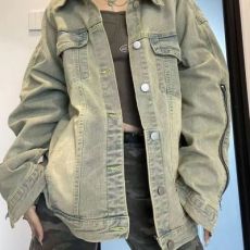 批发vintage美式复古牛仔外套女春秋宽松设计感重工百搭夹克上衣女