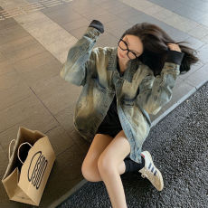批发早安樊樊男友风做旧磨破牛仔外套女秋薄款宽松显瘦韩系慵懒风上衣