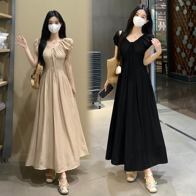 MY6650# 法式温柔风V领口可调节夏季新款大码女小众设计感气质长裙子女裝貨源服裝批發