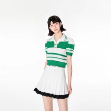 批发冰丝条纹撞色Polo领<b class='q'>针织衫</b><b class='q'>女</b>夏季2026新款百搭气质短袖泡泡袖上衣