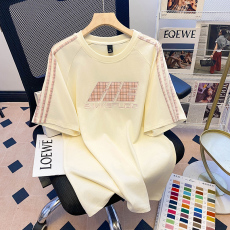 批发实拍220克纯棉短袖<b class='q'>t</b><b class='q'>恤</b>夏2026潮美式<b class='q'>条纹</b>宽松中长圆领上衣韩版女装